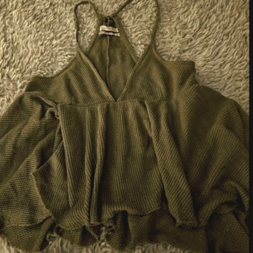 Urban Outfitters Olive Green Knit Flare Spaghetti Strap Summer Top